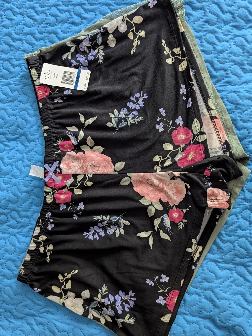Floral Black Sleep Shorts  Print And Green Short